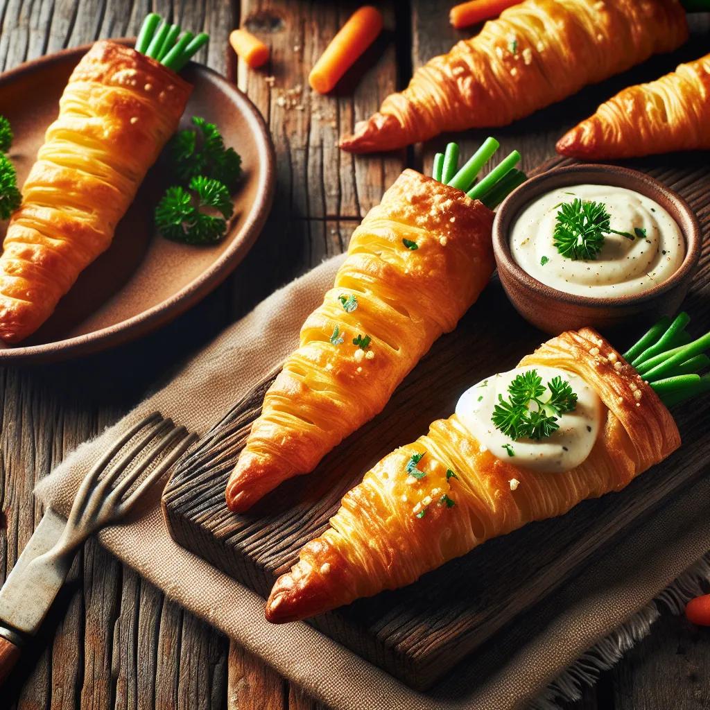Blätterteig-Möhrchen mit Frischkäse-Dip