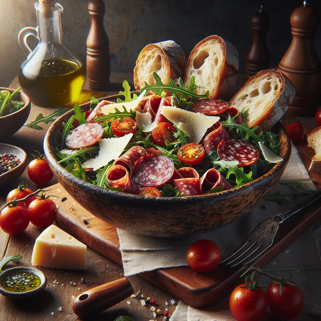 Brotsalat mit Salami und Rucola