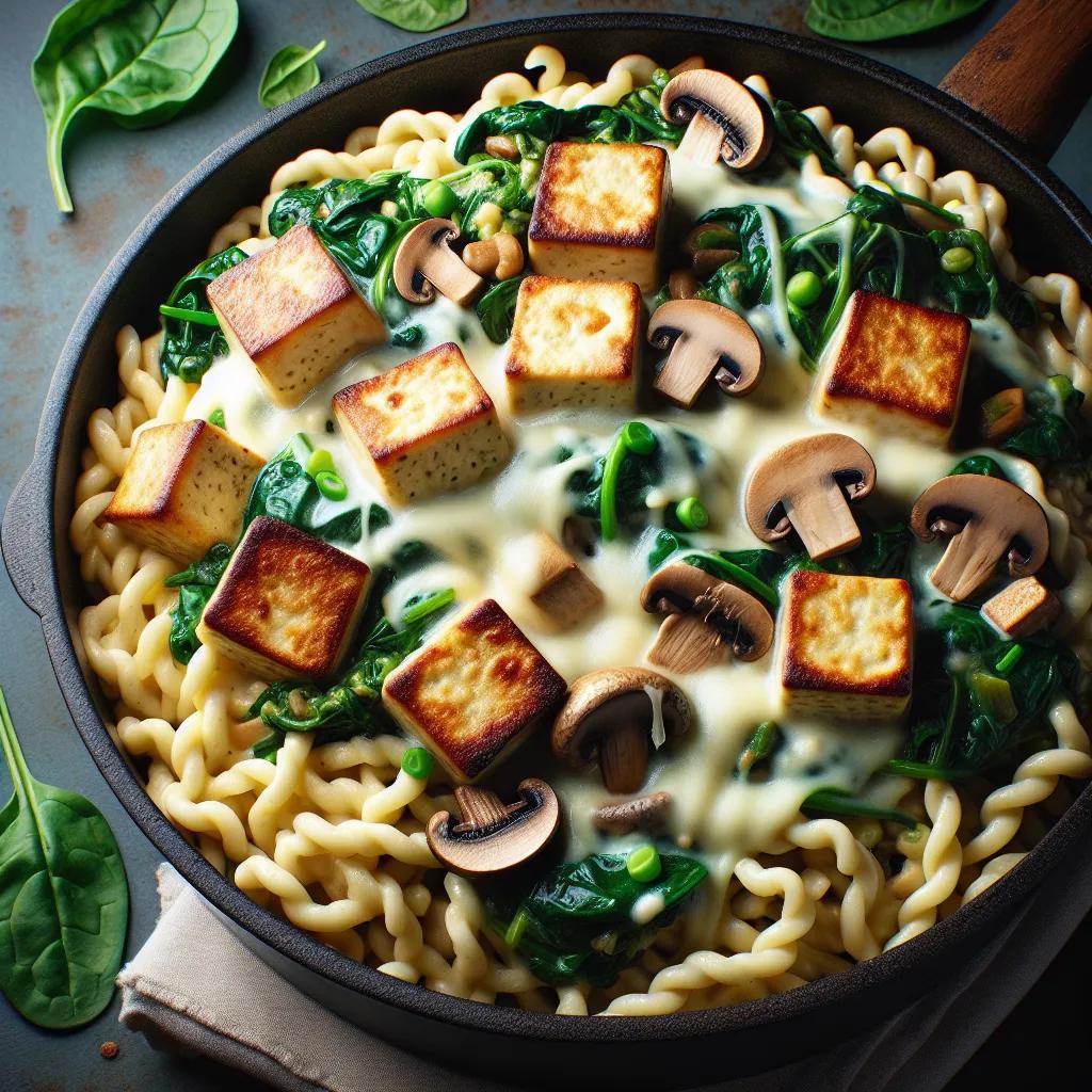 Einfache One-Pot-Spätzle mit Spinat und Räuchertofu