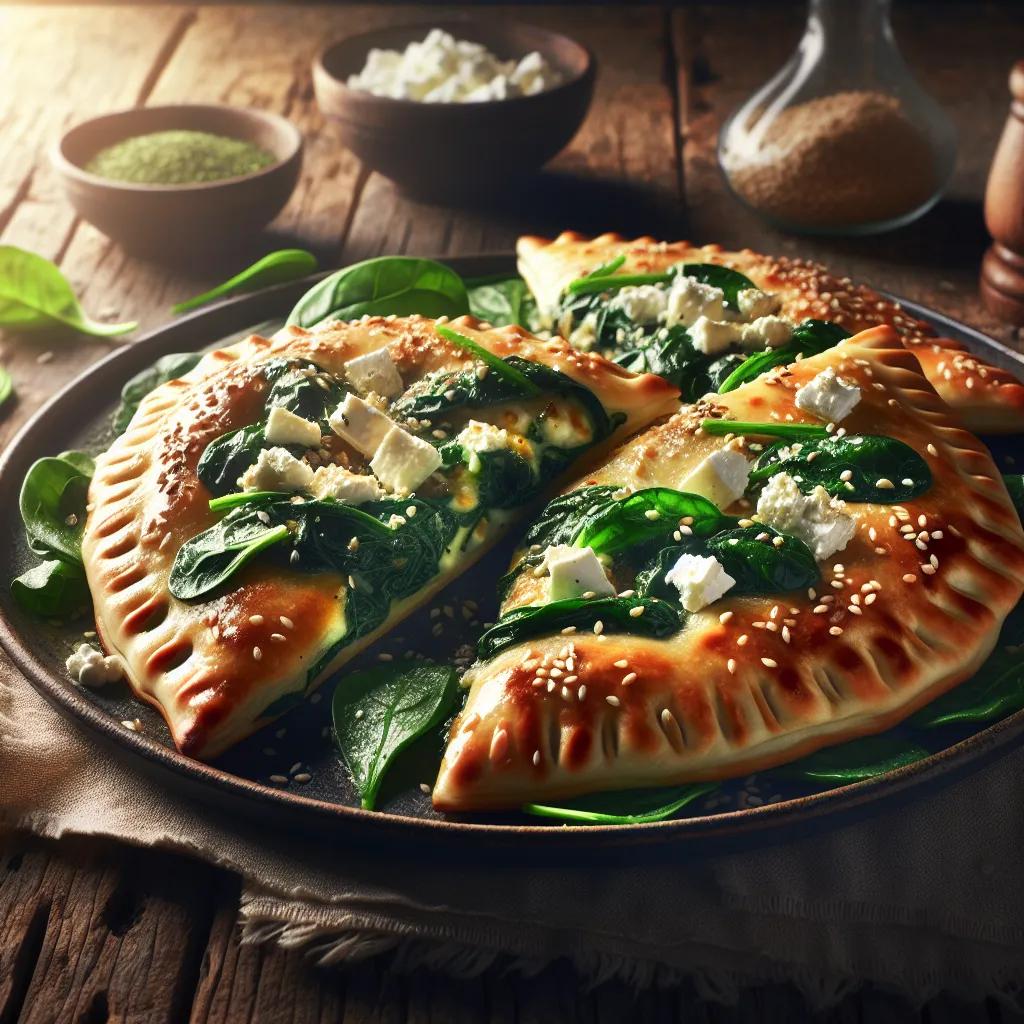 Flammkuchentaschen mit Spinat und Feta