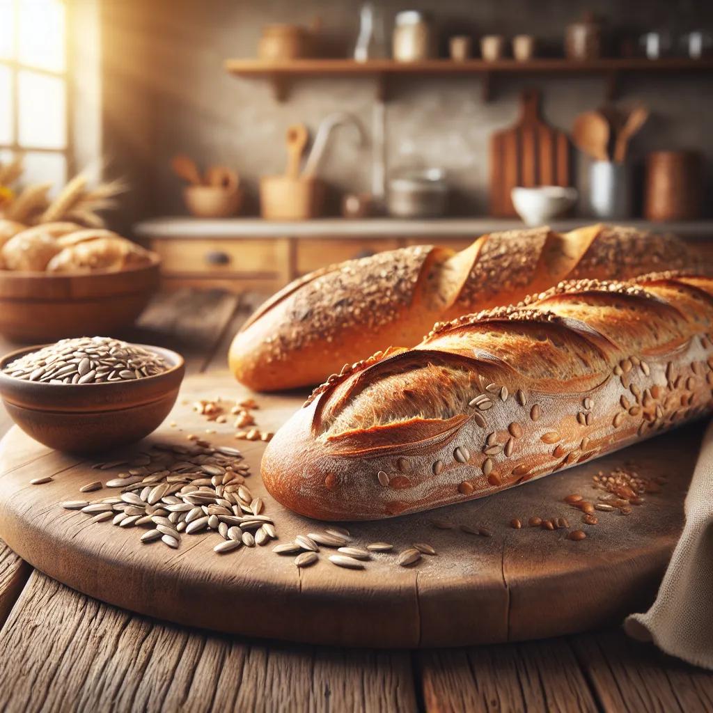 Vollkornbaguette mit Sonnenblumenkernen und Sesam