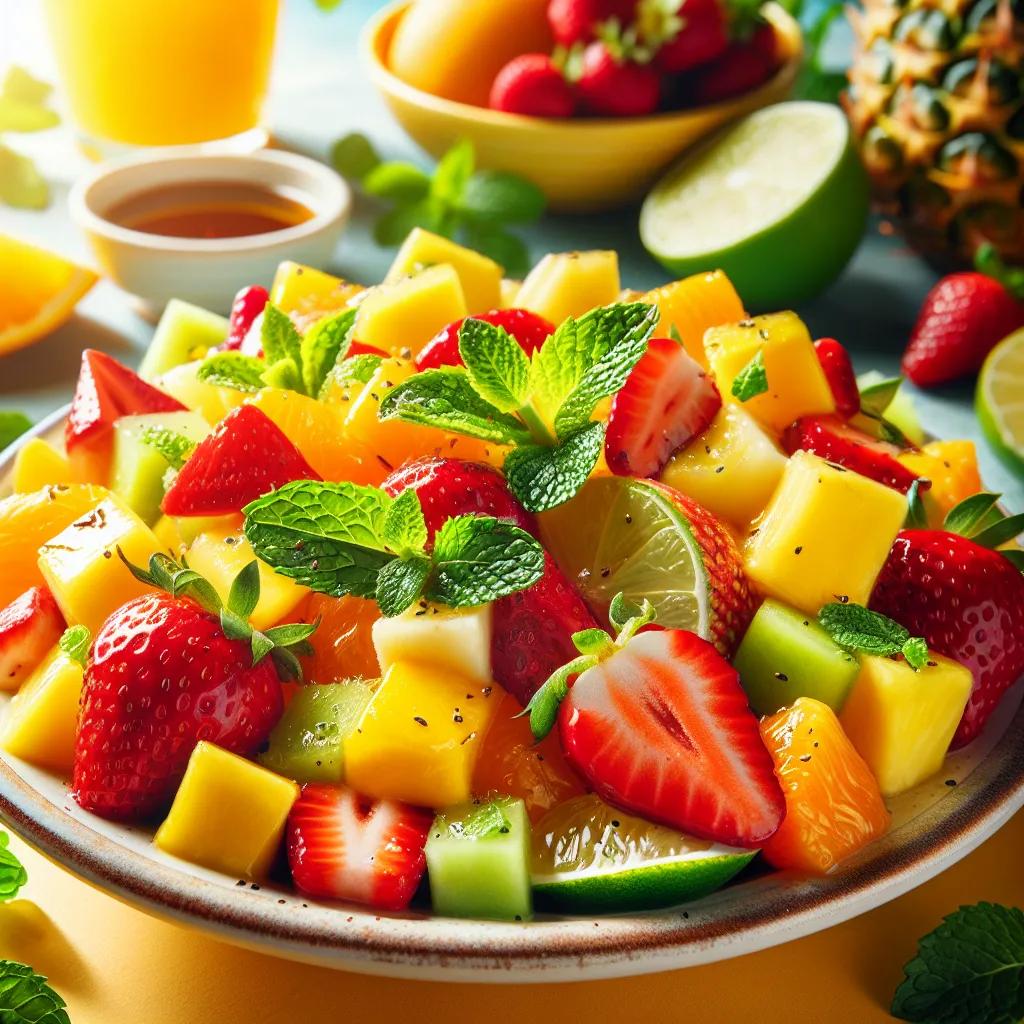 Frischer Fruchtsalat mit Minze und Limette