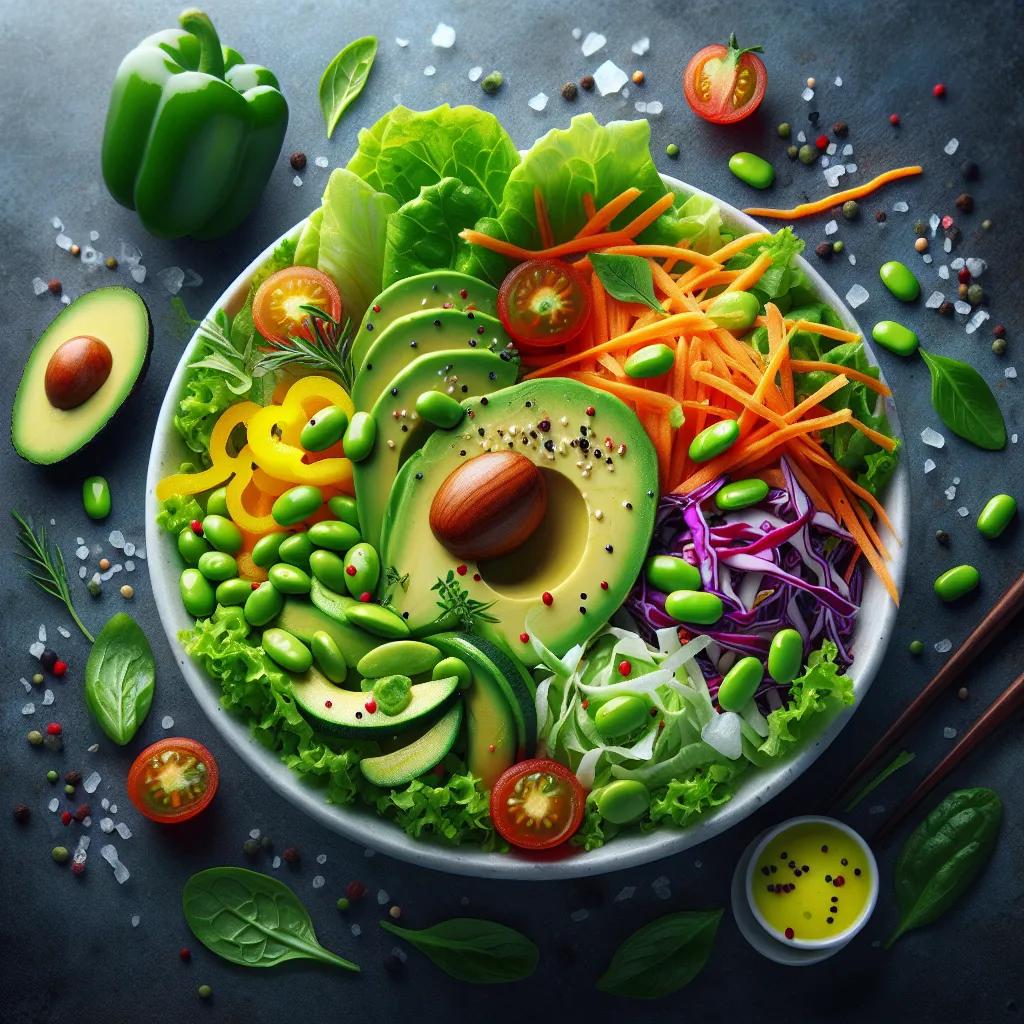 Frischer Salat mit Avocado und Edamame