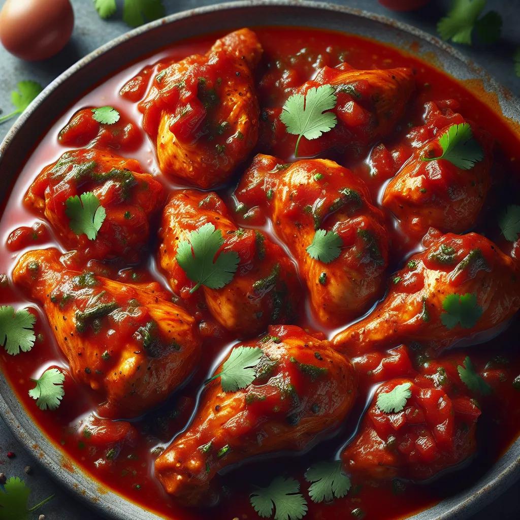 Hähnchen in würziger Tomatensoße