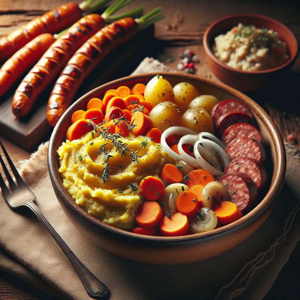 Glutenfreies Kartoffel-Karotten-Püree mit Bratwurst