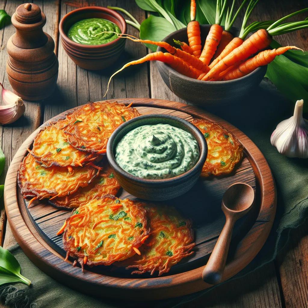 Kartoffel-Möhren-Puffer mit Bärlauch-Dip