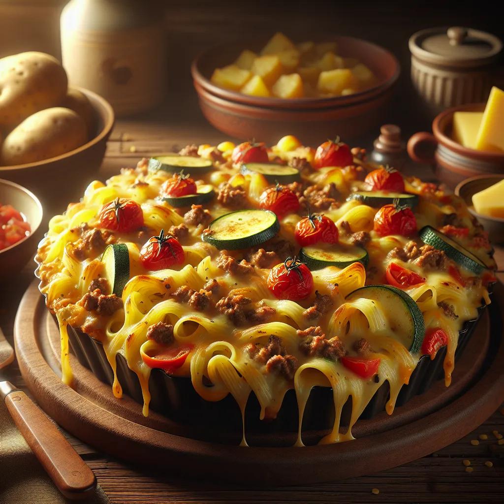 Kartoffelnudel-Auflauf mit Hackfleisch und Gemüse