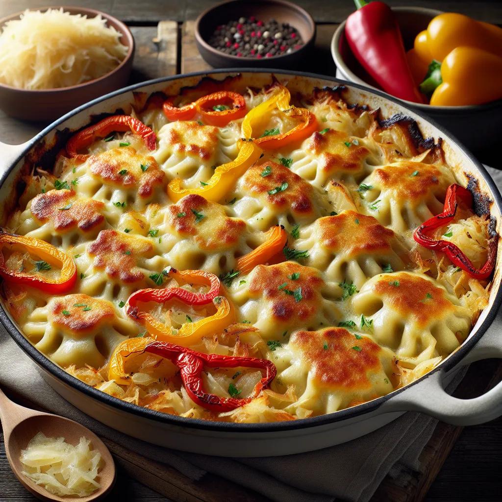 Kloßauflauf mit Paprika und Sauerkraut