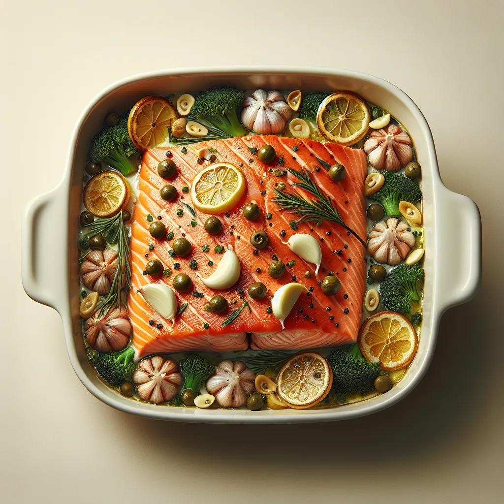 Lachsauflauf mit Kapern und Knoblauch
