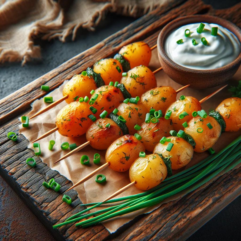Marinierte Kartoffelspießchen mit Schmand-Dip