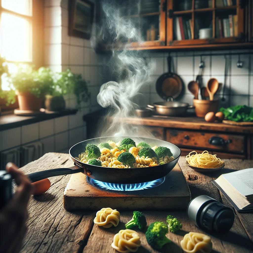 Maultaschenpfanne mit Nudeln und Brokkoli
