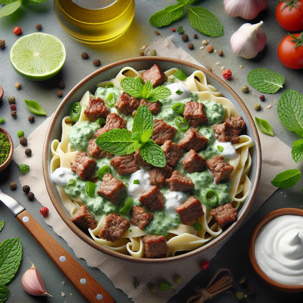 Minz-Joghurt-Hackfleisch-Nudeln