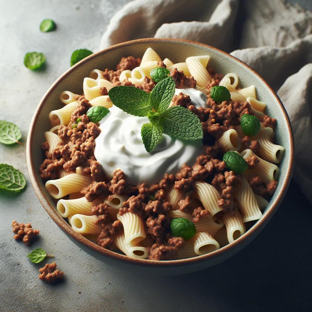 Minz-Joghurt-Nudeln mit Hackfleisch