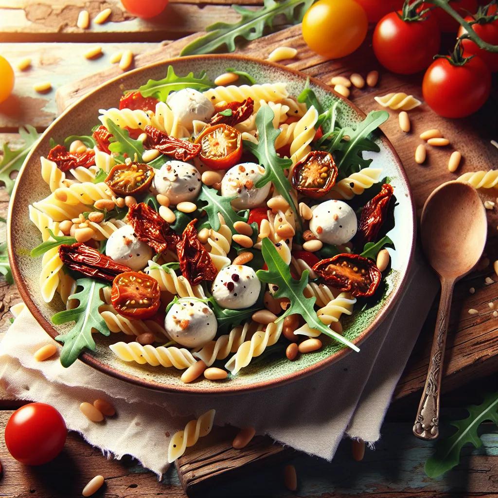 Nudelsalat mit Mozzarella und Rucola