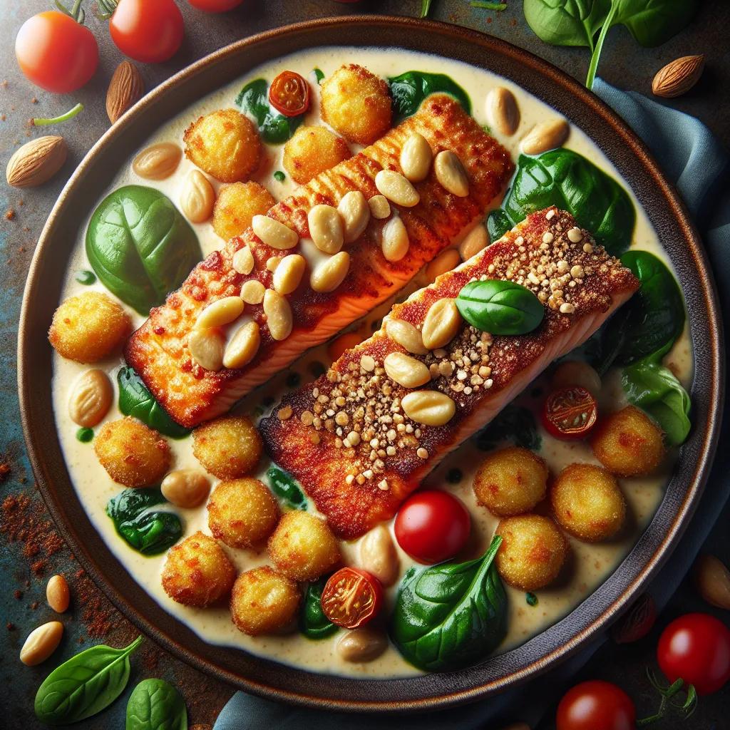 Pfannen-Gnocchi mit Lachs in Nusskruste