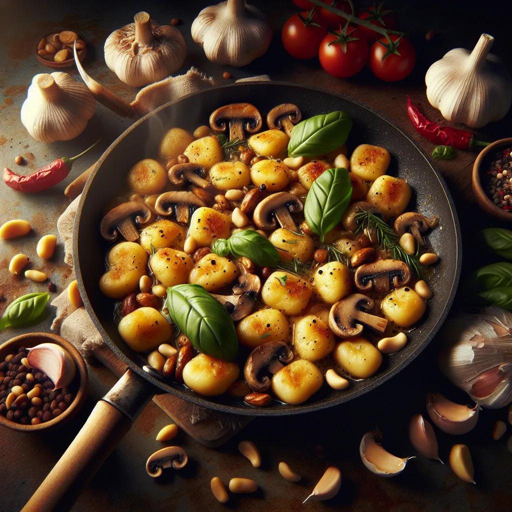 Gnocchi mit Champignons und Pinienkernen