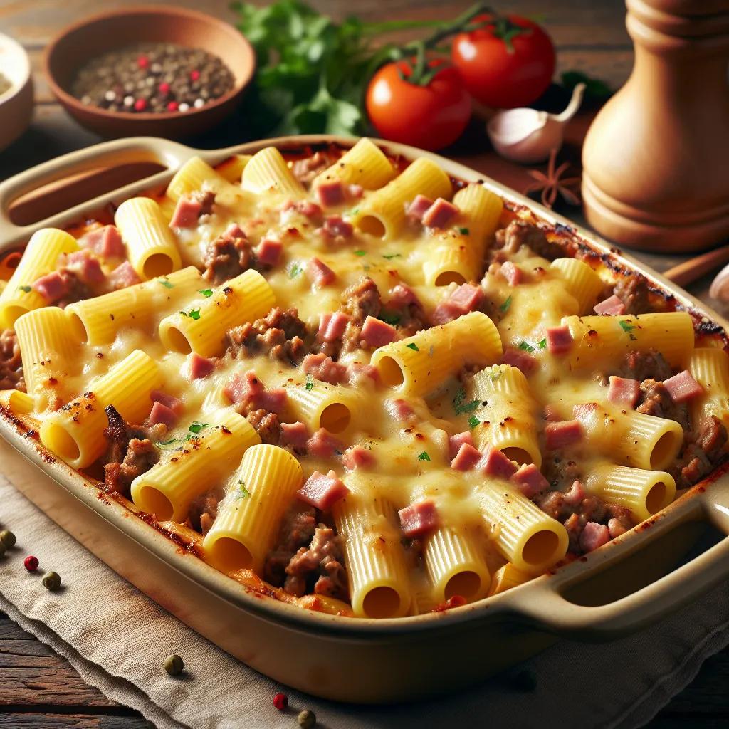 Rigatoni mit Hackfleisch und Schinken