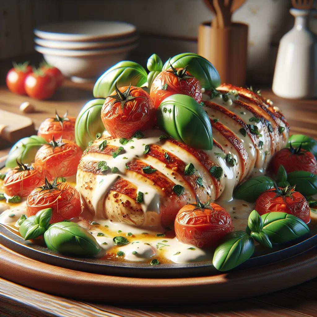 Saftiges Huhn mit Basilikum und Tomaten