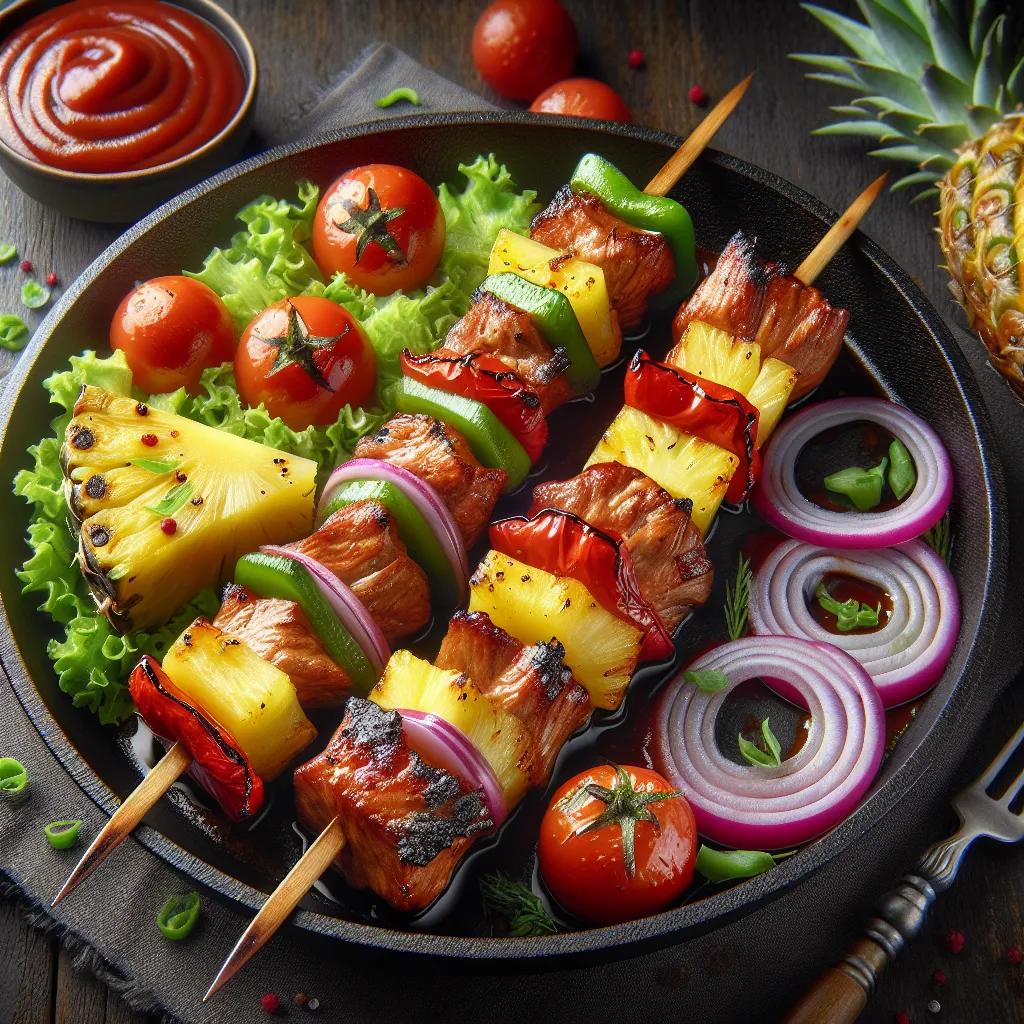 Schaschlik-Spieße mit Ananas und Ketchupsauce