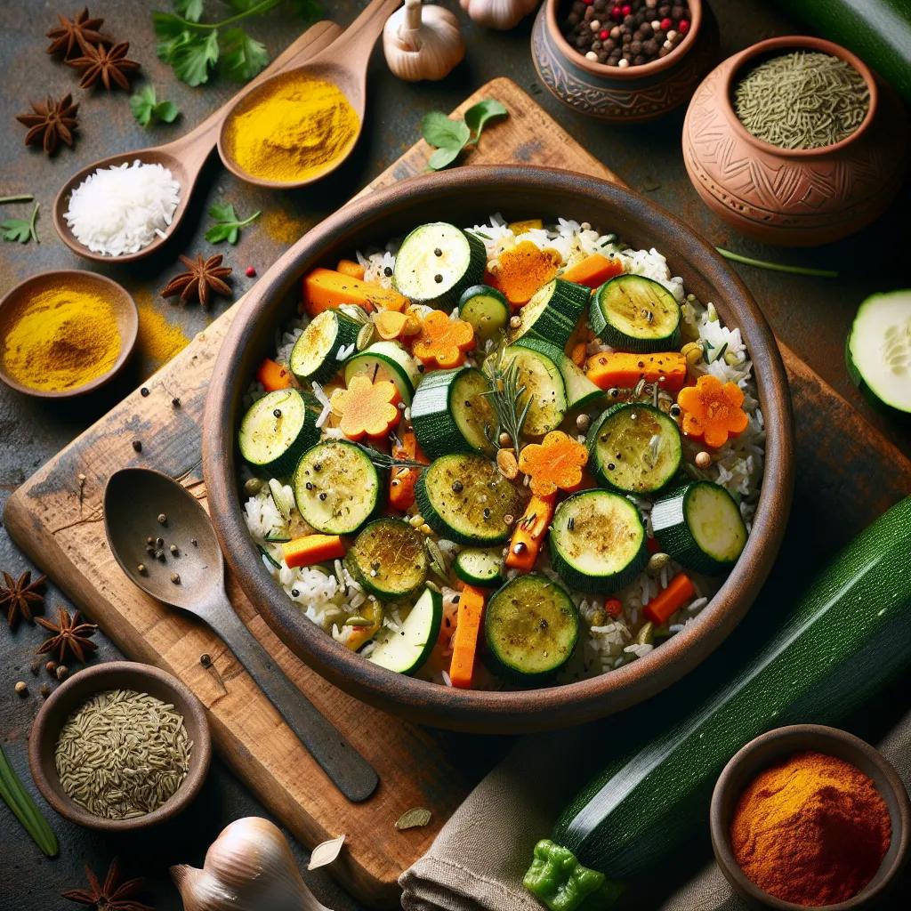 Ayurvedischer Gemüsereis mit Zucchini und Karotten