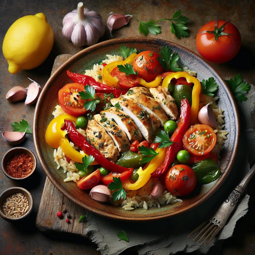 Fettarme Hähnchen-Reis-Pfanne mit Knoblauch