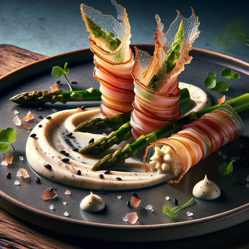 Spargel im Lardo mit Blumenkohl-Pfirsich-Mus