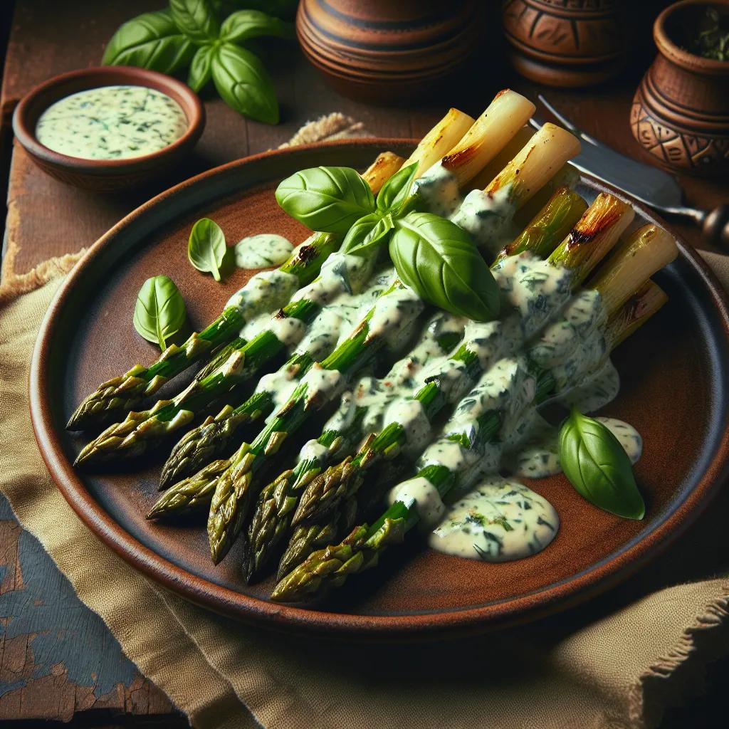 Spargel mit Basilikum-Schmand-Sauce