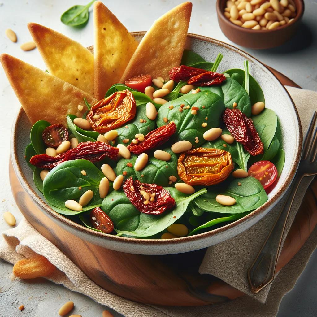 Spinat mit Tomaten und Brotchips