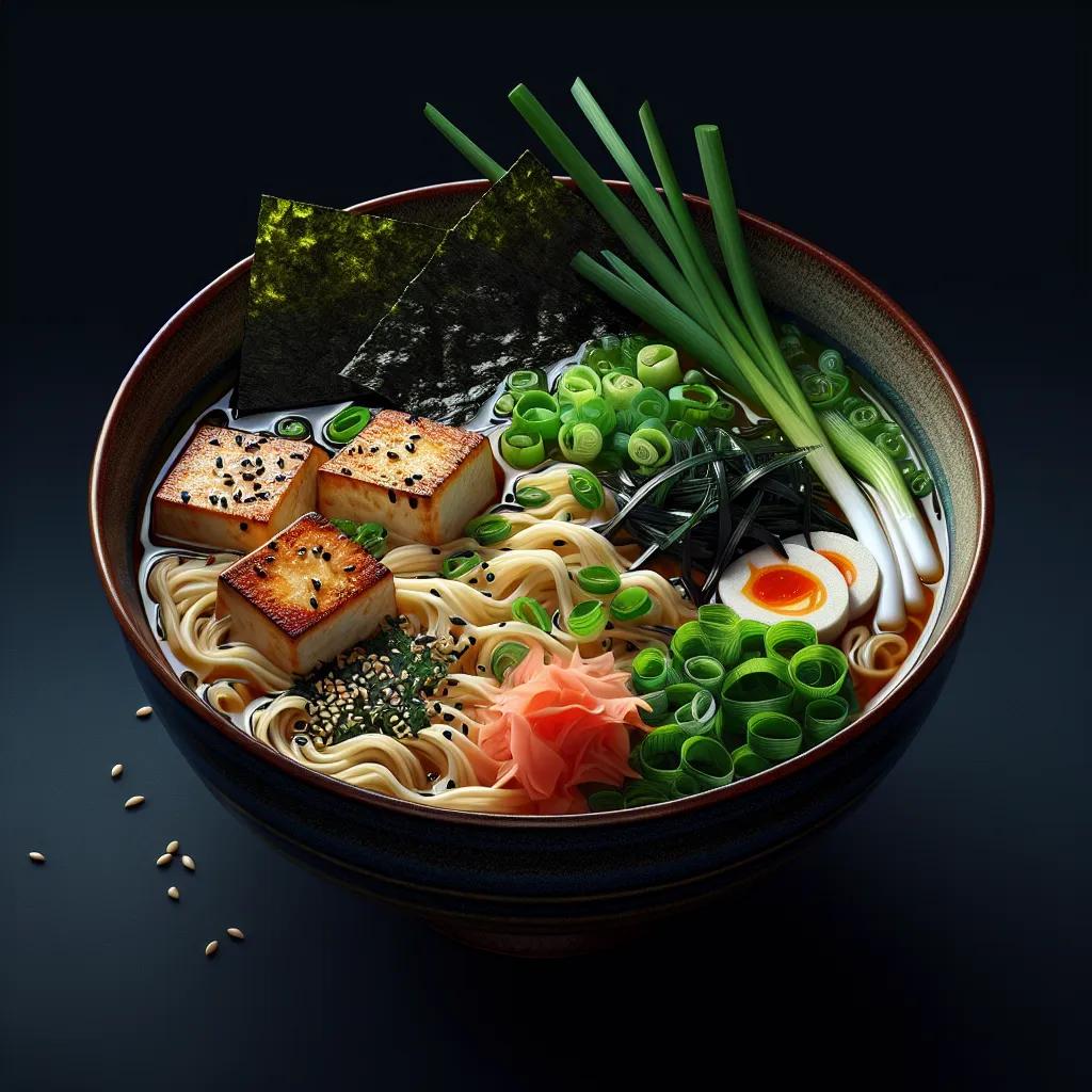 Miso-Ramen-Nudelsuppe mit Tofu und Algen