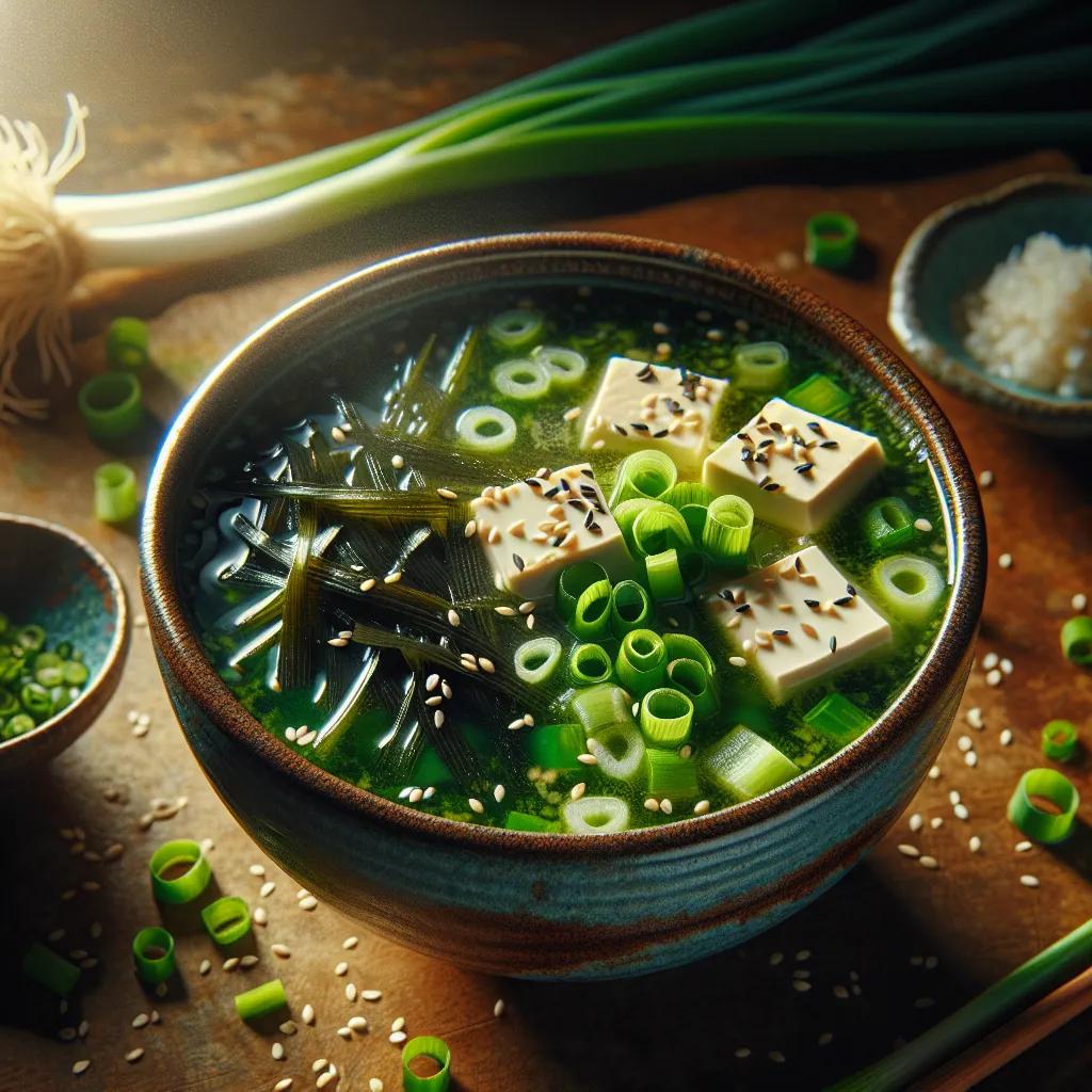 Miso-Suppe mit Wakame-Algen und Tofu